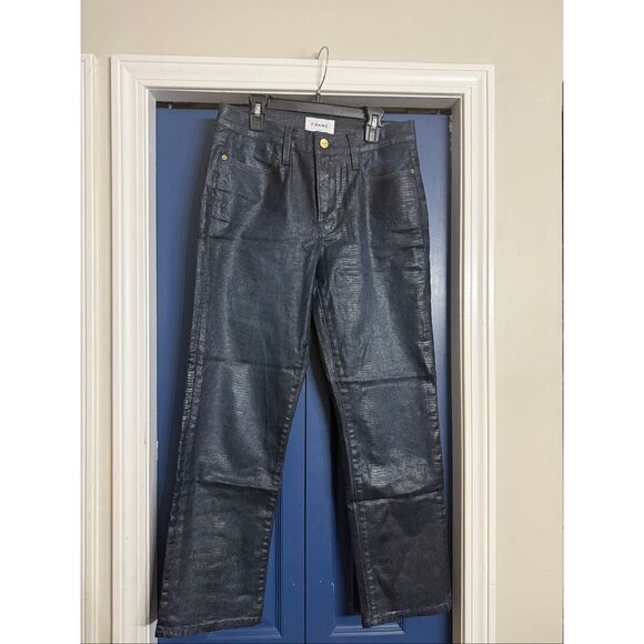 FRAME Le High Straight Indigo Lizard Coated Jeans Size 27 NWOT - Picture 2 of 6